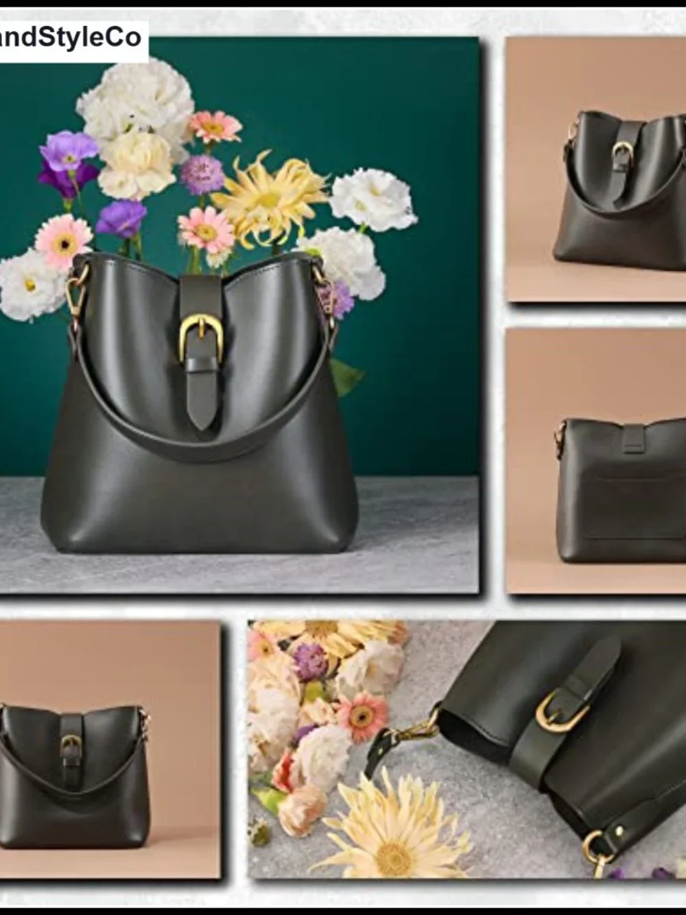 Vegan Leather Bucket Bag Hobo Shoulder Handbag Removable Pouch